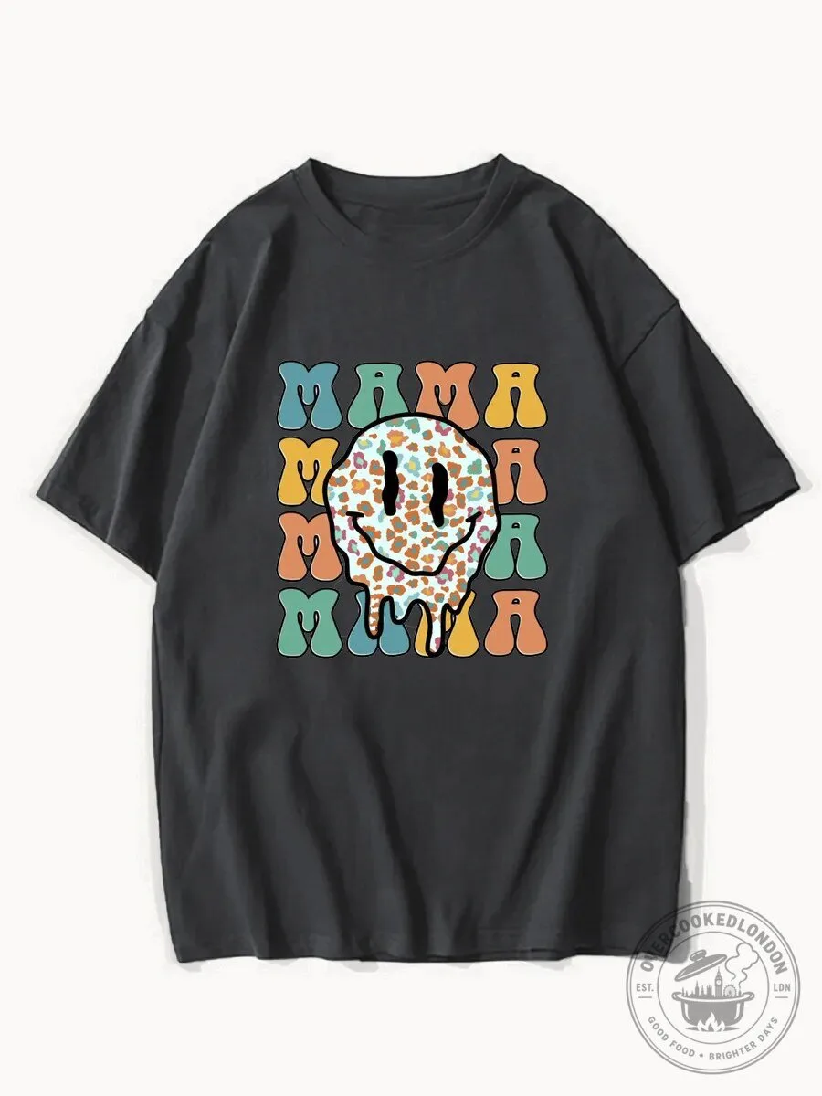 Boho Mama Dripping Smiley Face Graphic T-Shirt