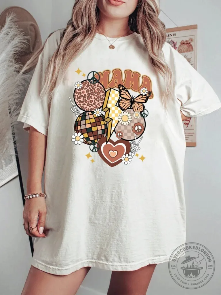Happy Mama Retro Groovy Butterfly Lightning Bolt Daisy T-Shirt 7 Happy Mama Retro Groovy Butterfly Lightning Bolt Daisy T-Shirt