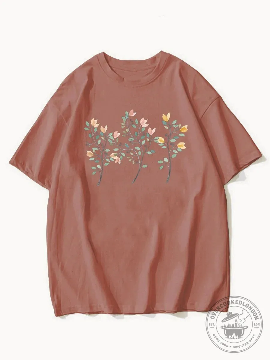 Boho Floral Botanical Print Graphic Tee Shirt for Women