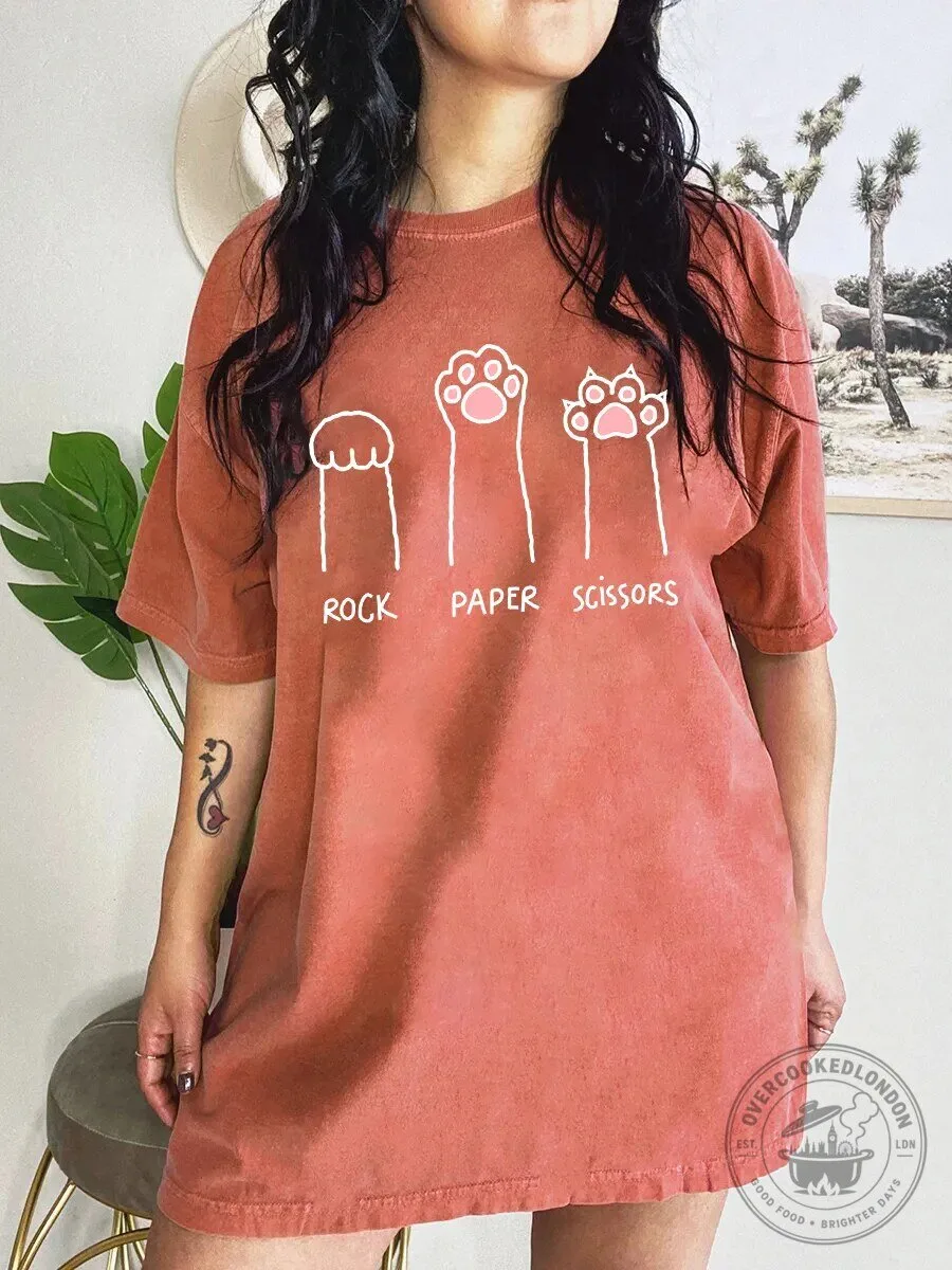 Rock Paper Scissors Cat Paw Game Funny Graphic T-Shirt