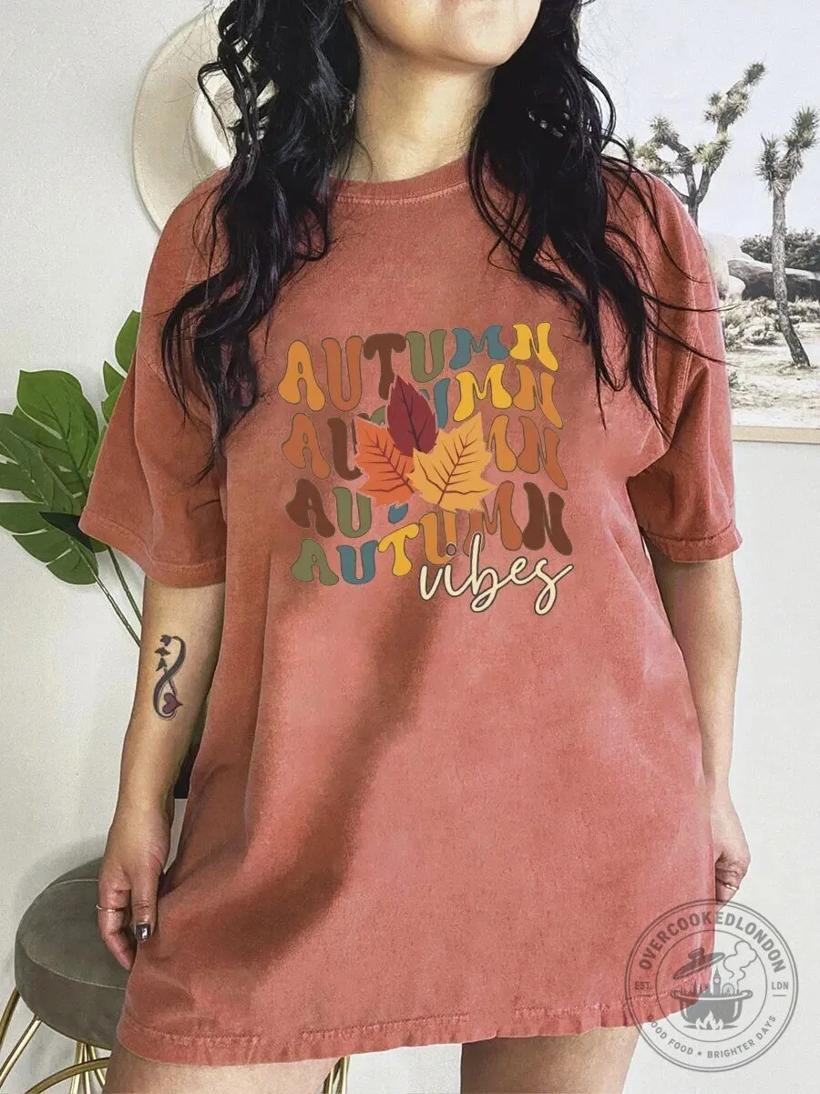 Autumn Vibes Fall Season Leaves Graphic Print T-Shirt