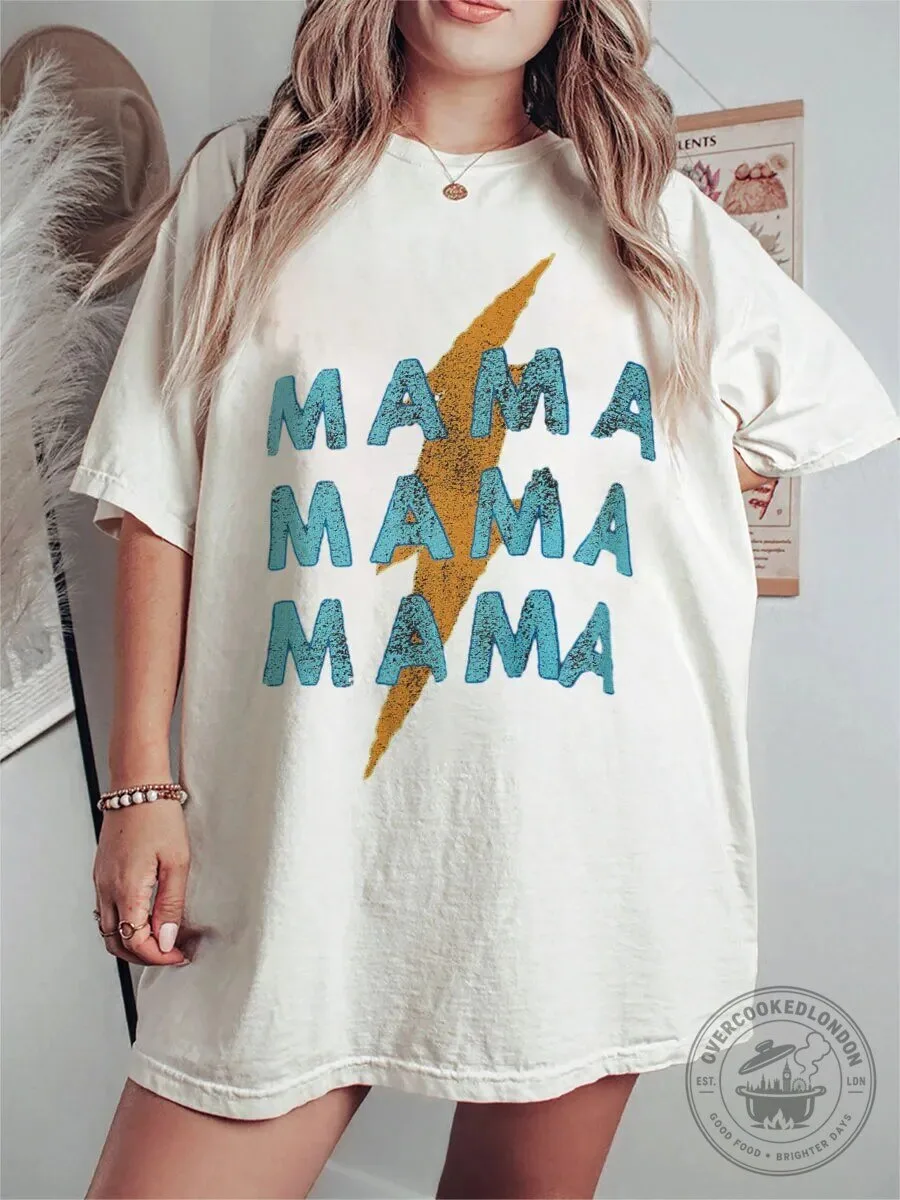Mama Graphic T-Shirt for Women, Vintage Lightning Bolt Design Tee 2 Mama Graphic T-Shirt for Women, Vintage Lightning Bolt Design Tee