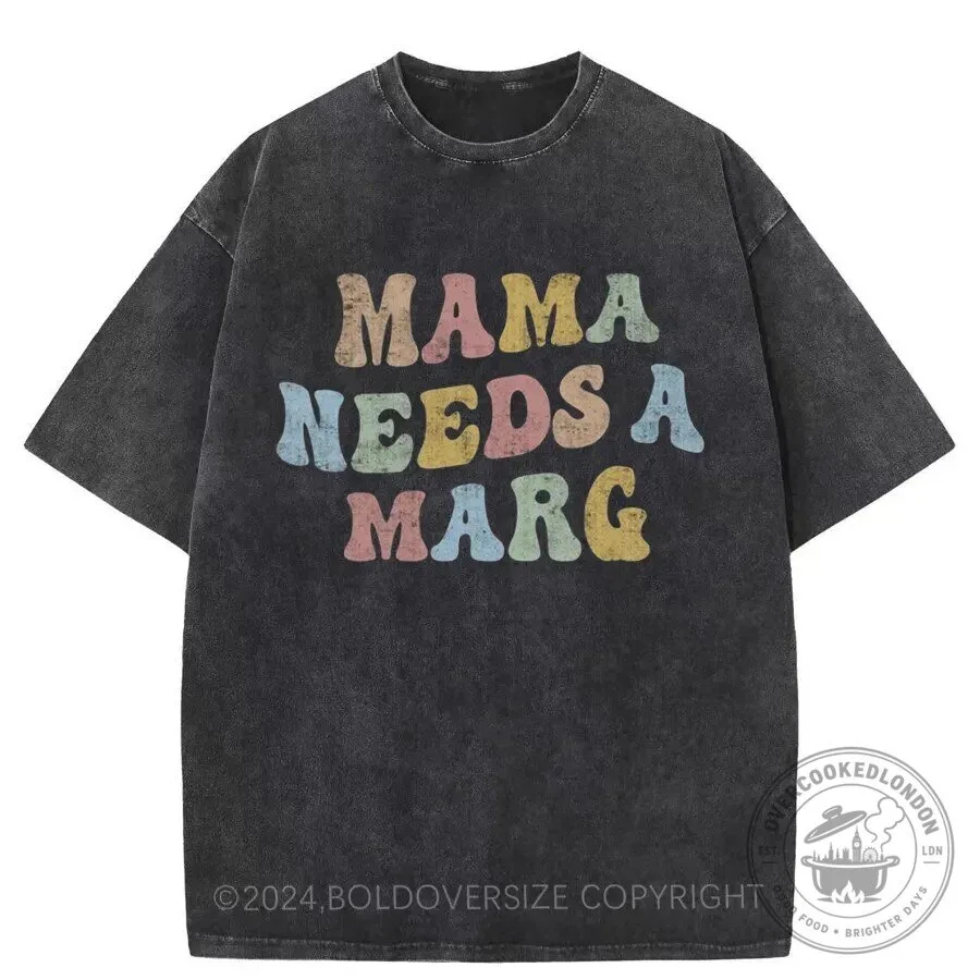 Mama Needs A Marg Retro Distressed Graphic Washed T-Shirt