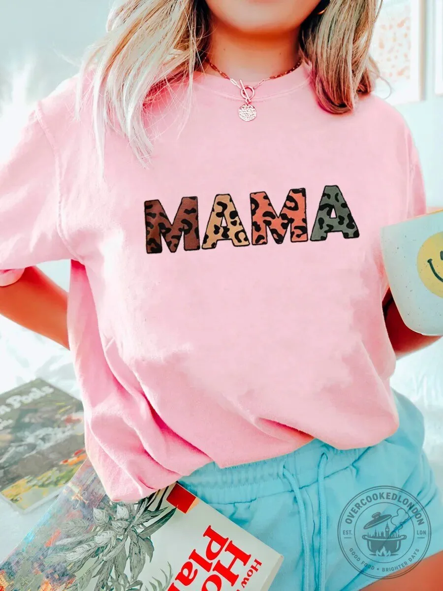 Mama Leopard Print Graphic T-Shirt for Women, Mother's Day Gift