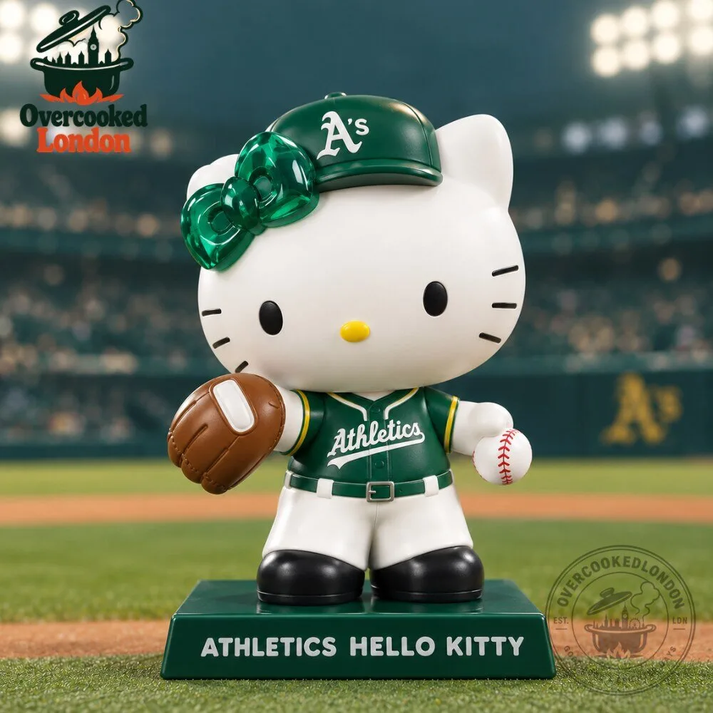 Hello Kitty Oakland Athletics Baseball Bobblehead Figure Green Uniform Collectible